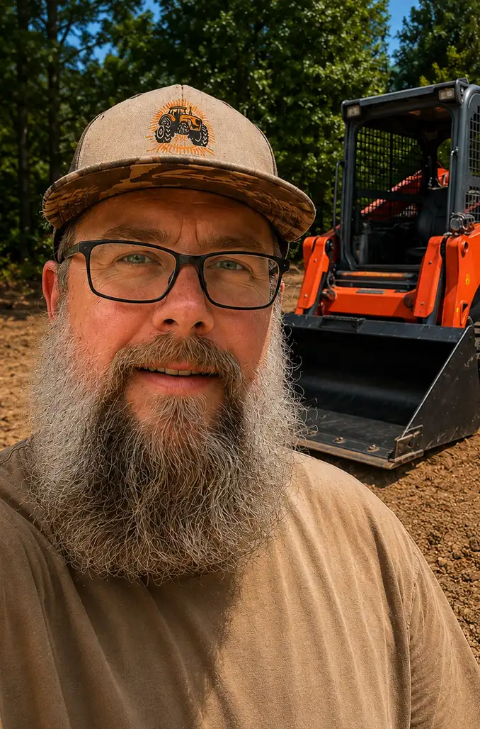 Zac, owner of Dad Bod Tractor, with his Kubota skid steer
